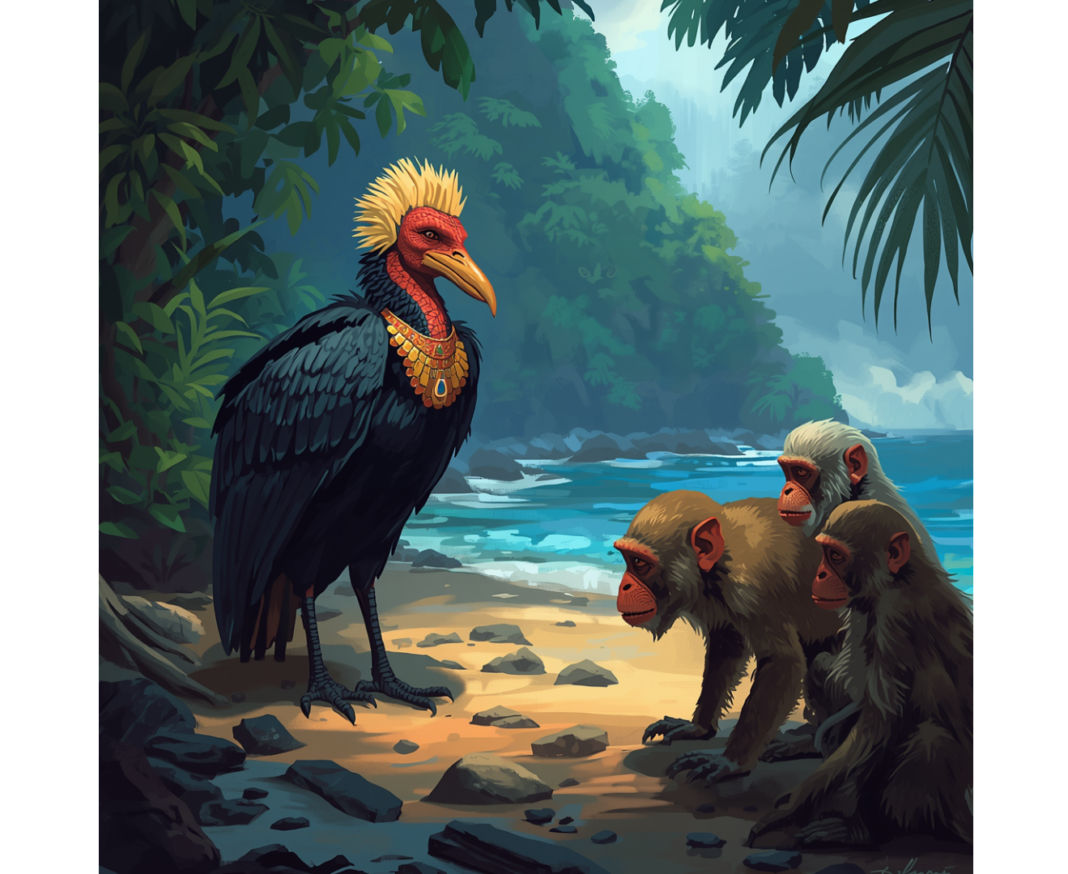 गिद्धराज सम्पाती समुद्र के किनारे वानरों से भेंट करते हुए।